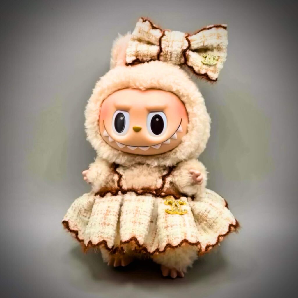 labubu clothes white brown dress bow credit the labubucloset