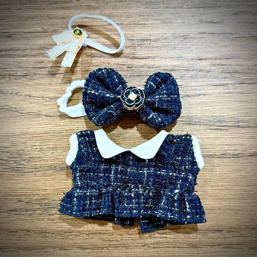 labubu clothing 3 piece dress bow necklace