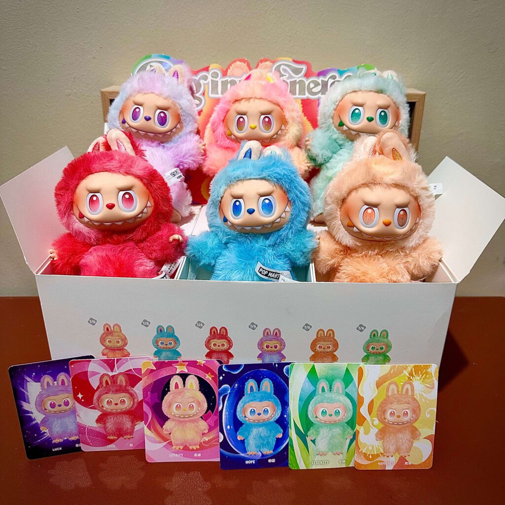 labubu big into energy set unboxed with cards