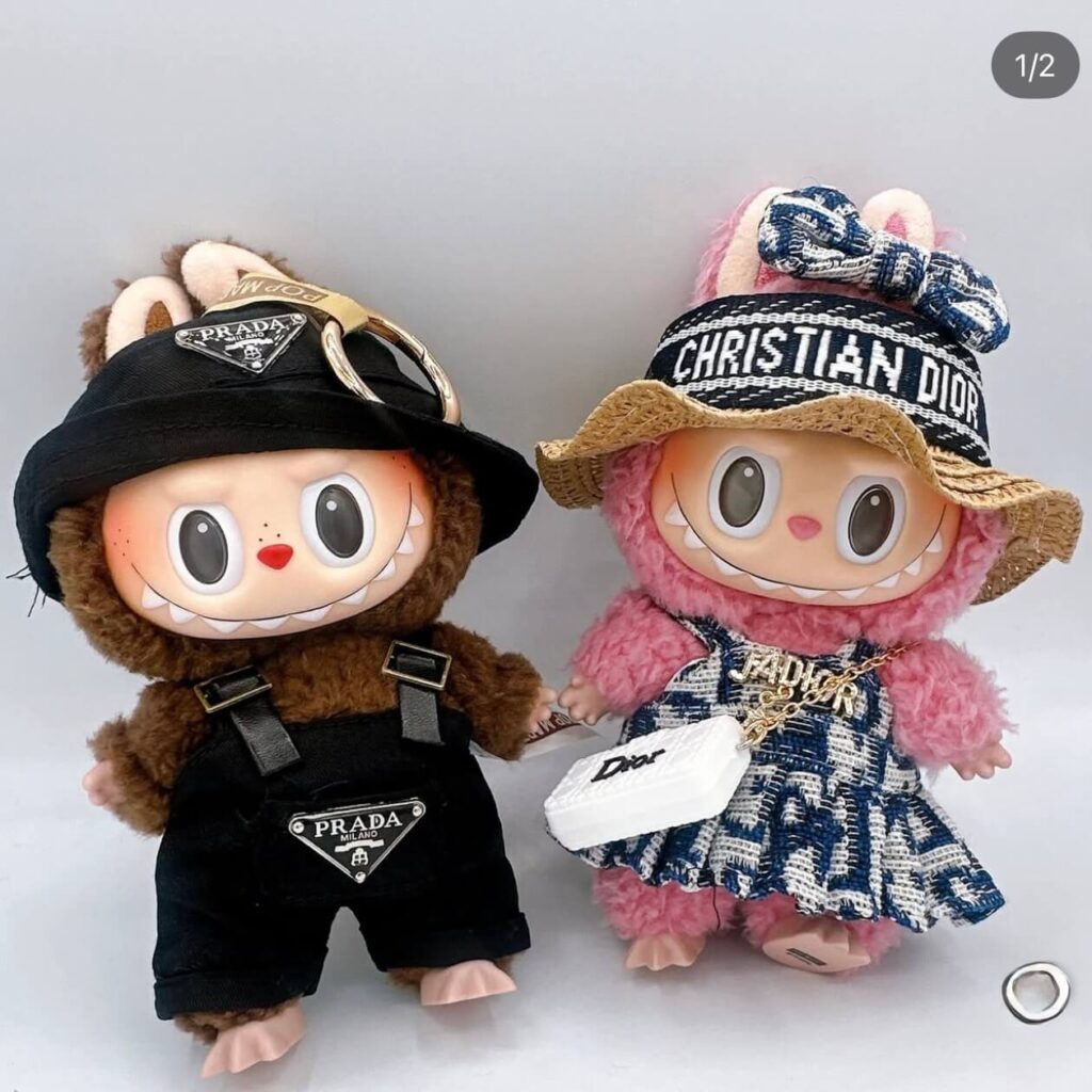 Labubu macaron secret chestnut cocoa in labubu clothes black prada with labubu lychee berry