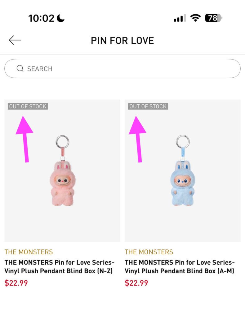 mini labubu pin for love out of stock popmart