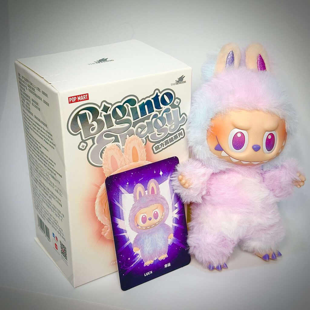 labubu big into energy luck box with name card