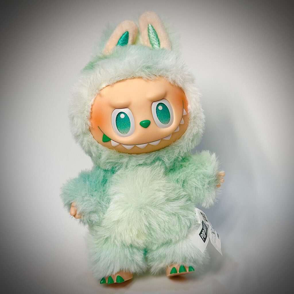labubu big into energy serenity white background