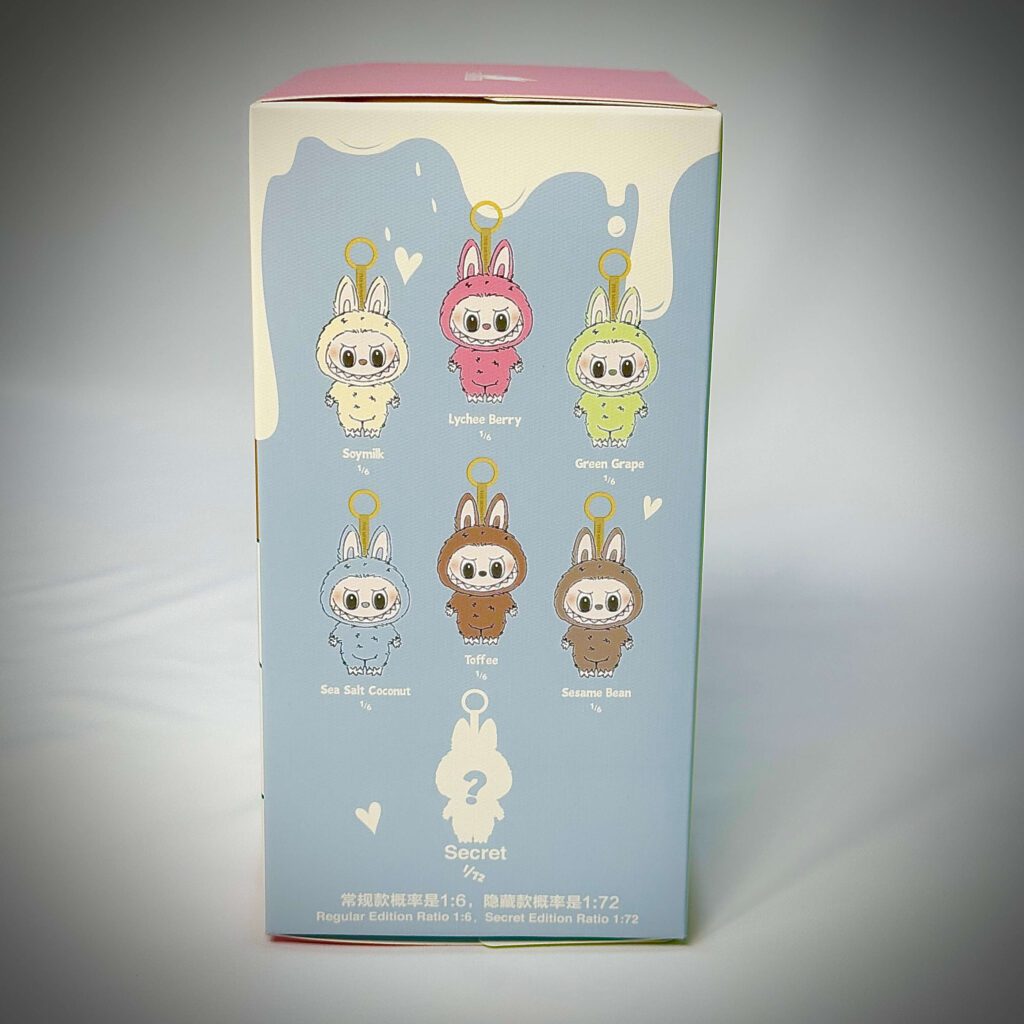 labubu exciting macaron blind box right side w labubu grape grape, toffee, Lychee Berry, Sea Salt Coconut, Soymilk, Sesame Bean inside