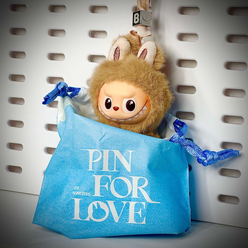 mini labubu pin for love b inside pouch