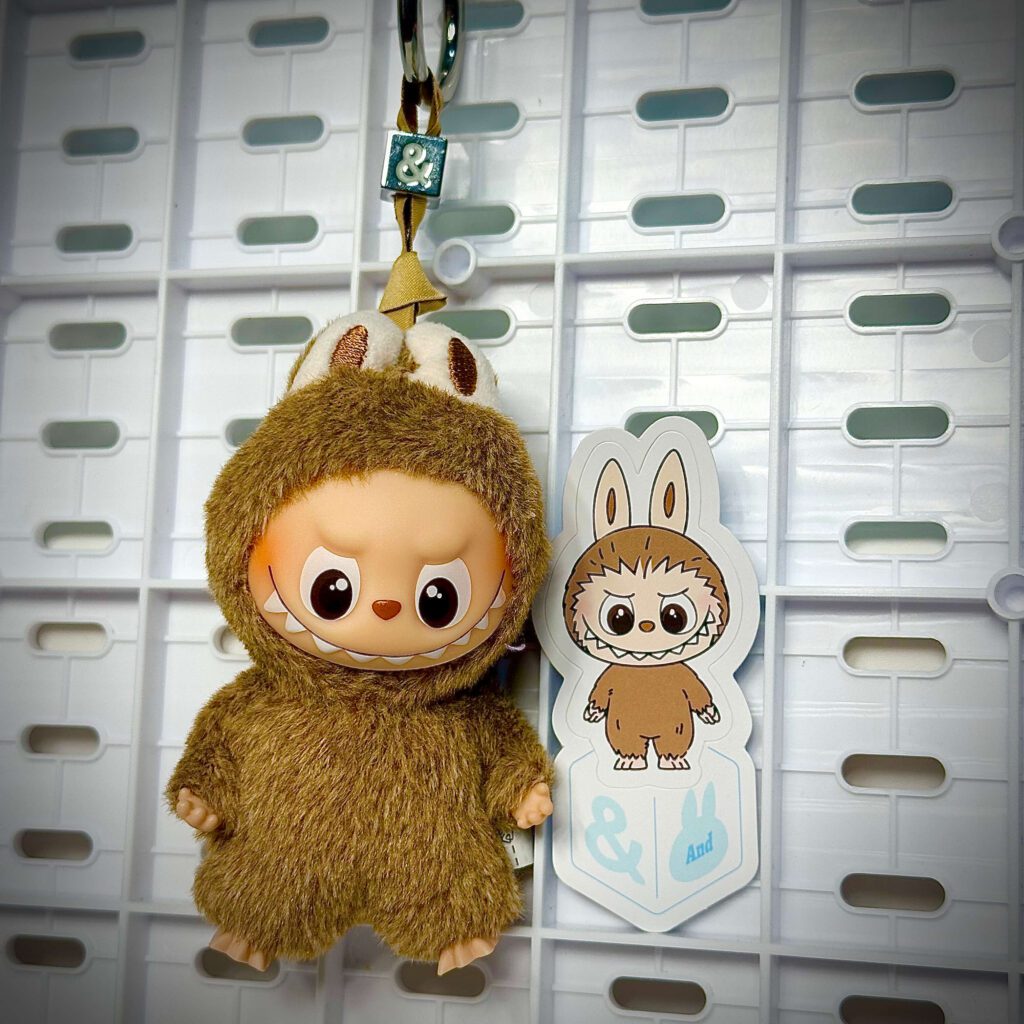 mini labubu pin for love & hung with sticker name