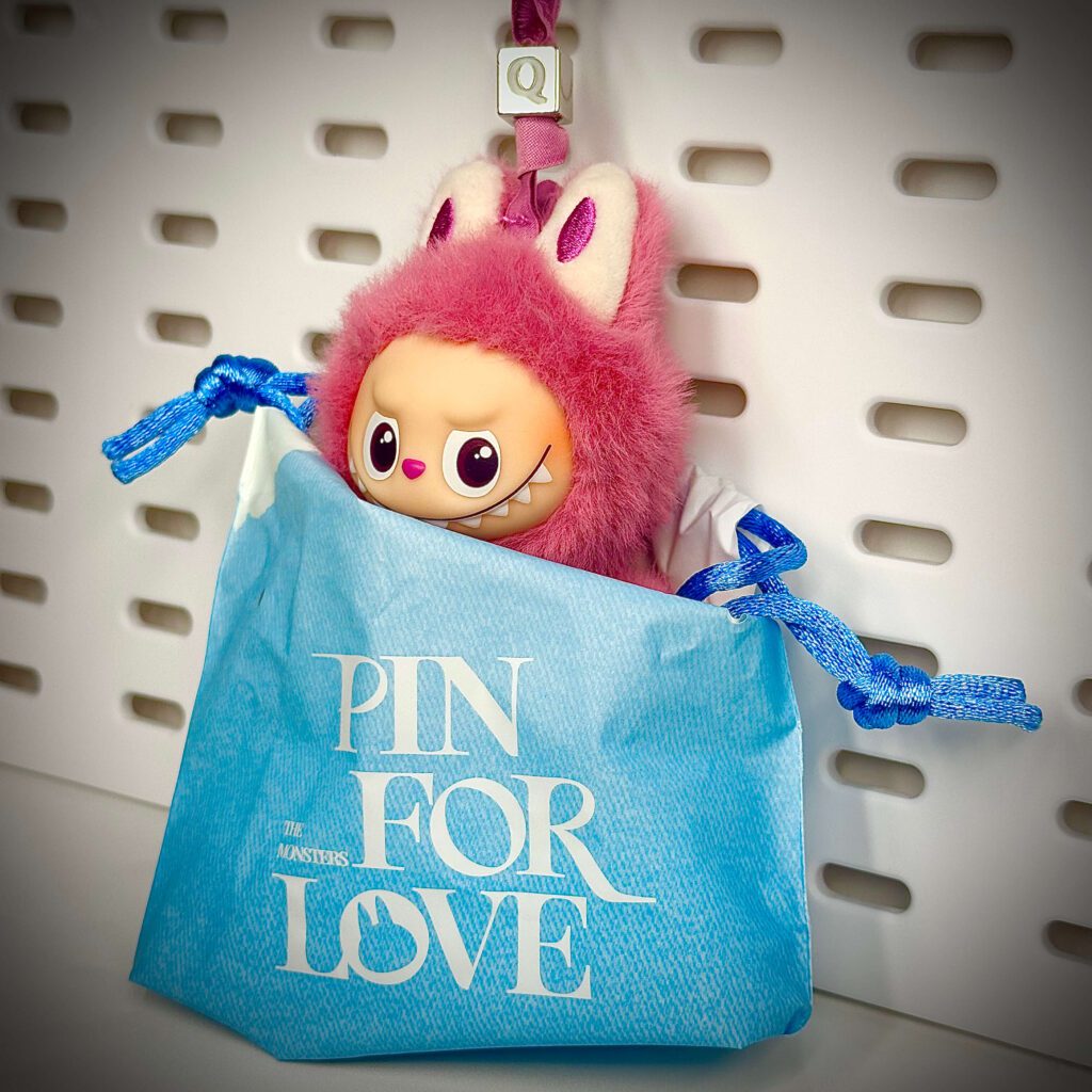 mini labubu pin for love q inside pouch