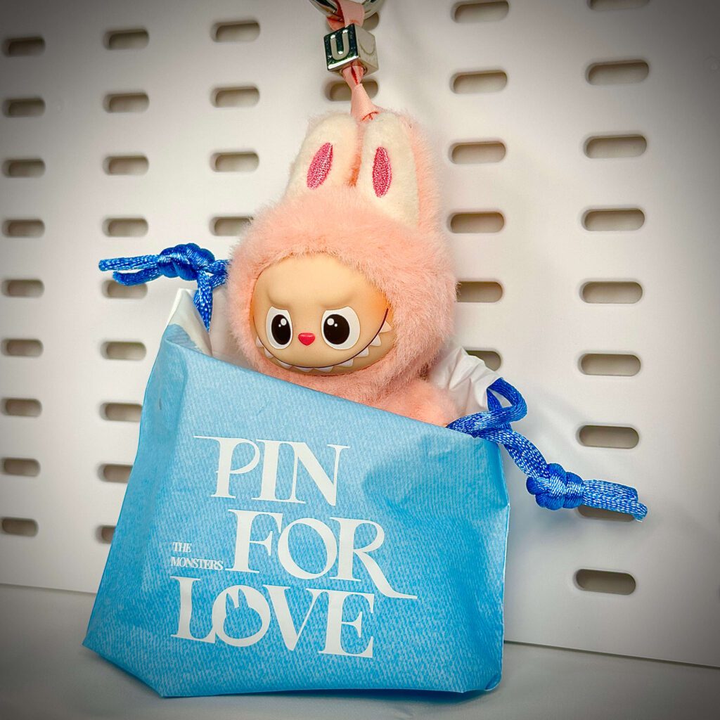 mini labubu pin for love u inside pouch