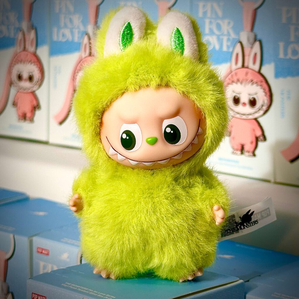 mini labubu pin for love v boxes backdrop