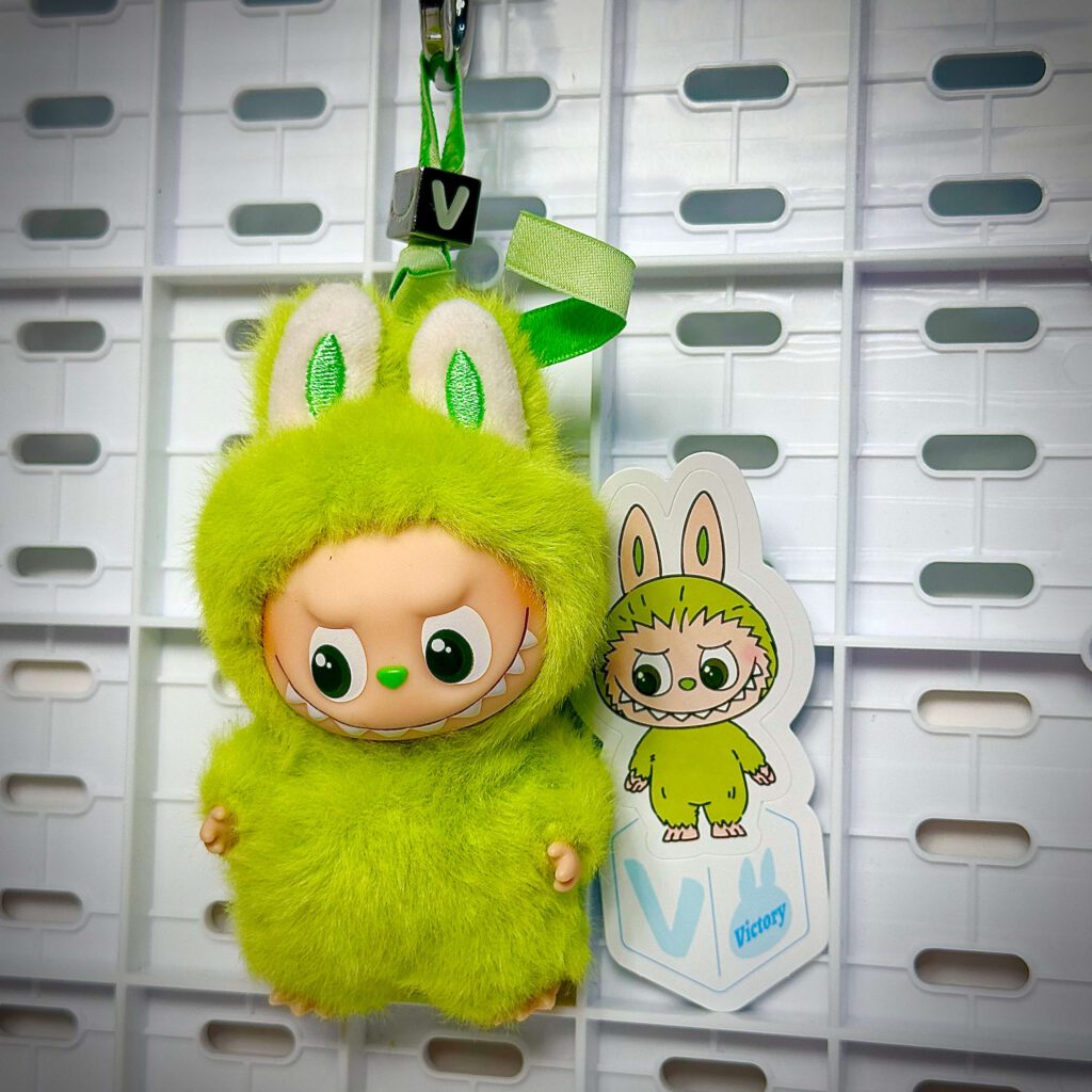mini labubu pin for love v hung with sticker name