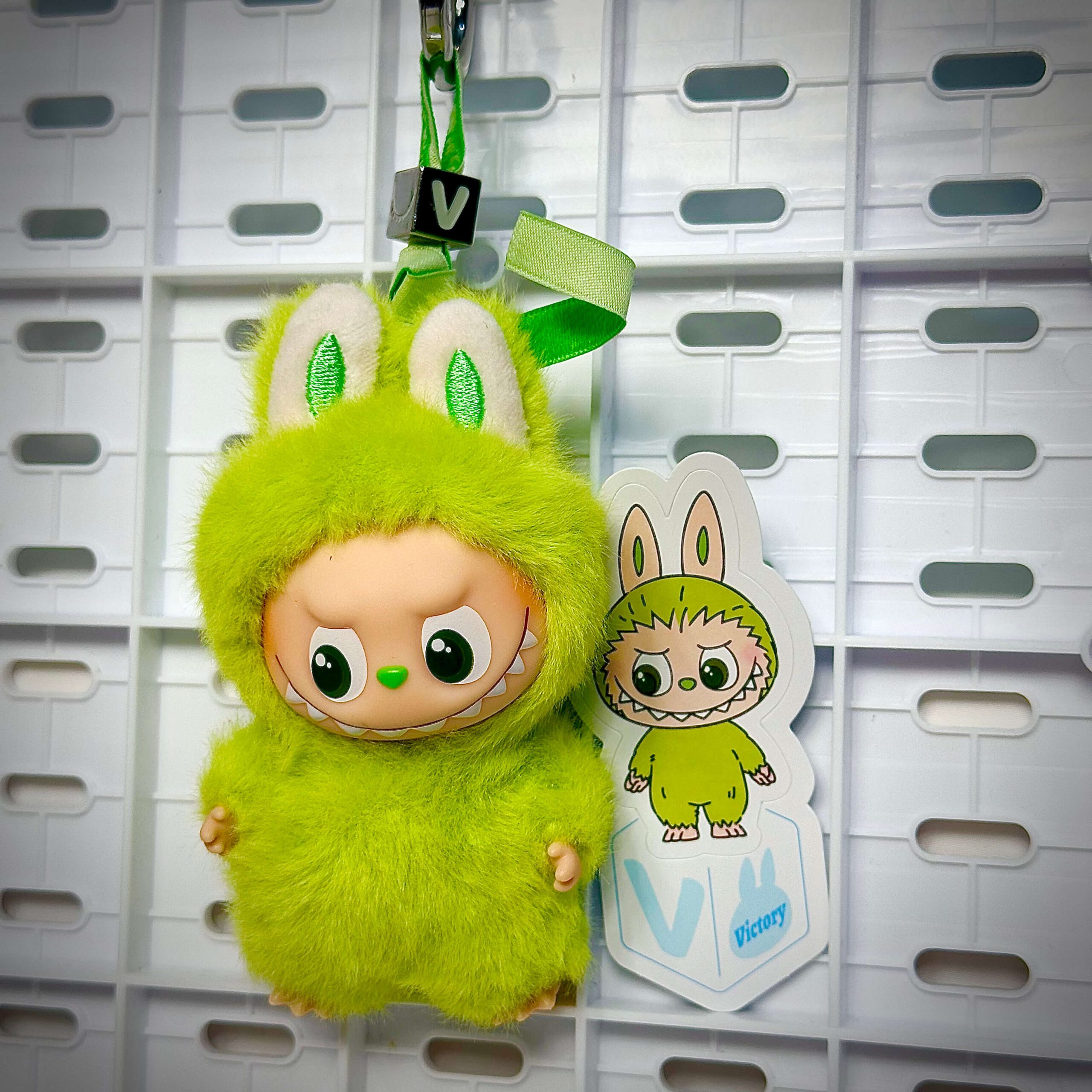 mini labubu pin for love v hung with sticker name