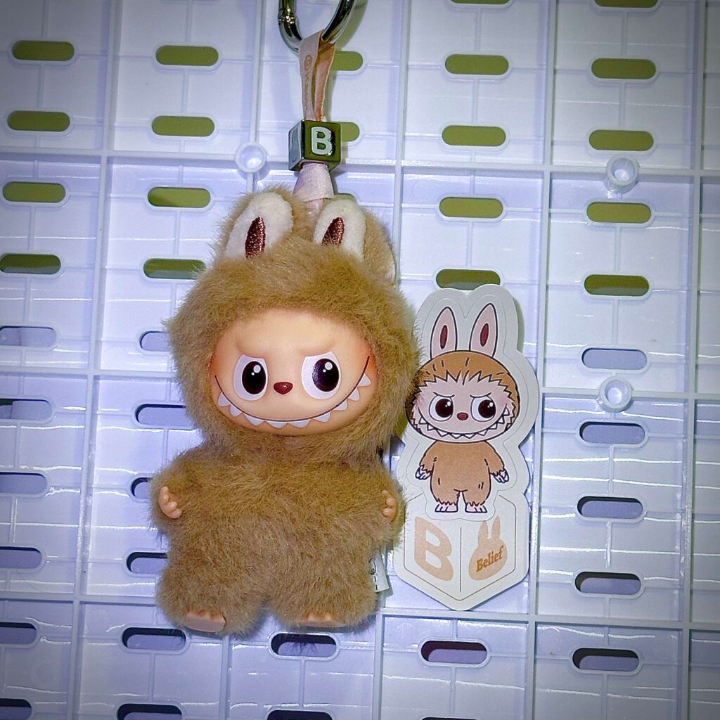 mini labubu pin for love v4 b belief hung with sticker name