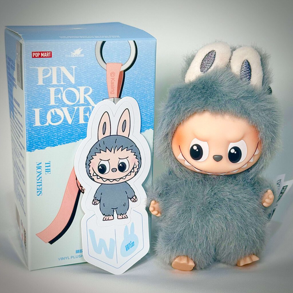 mini labubu pin for love w box with sticker name