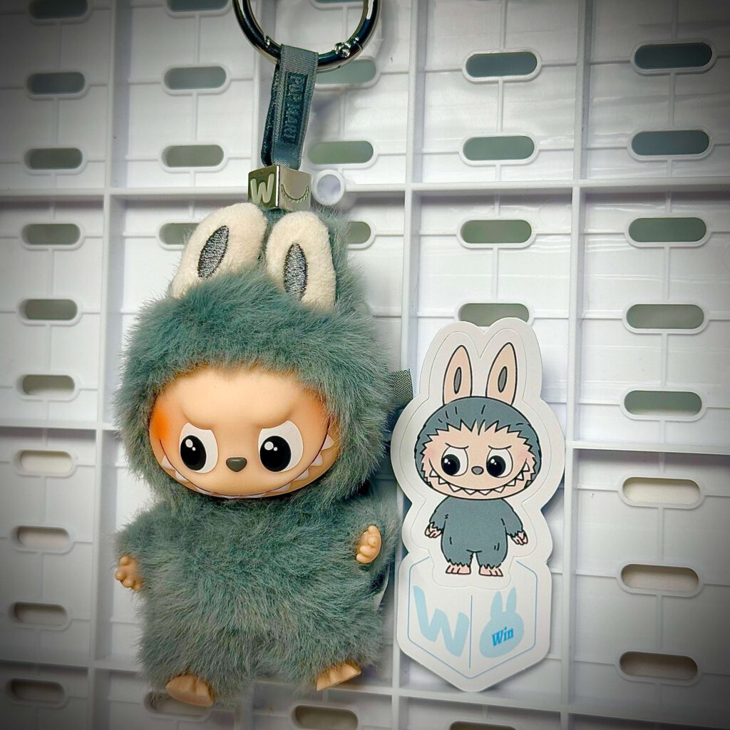 mini labubu pin for love w hung with sticker name