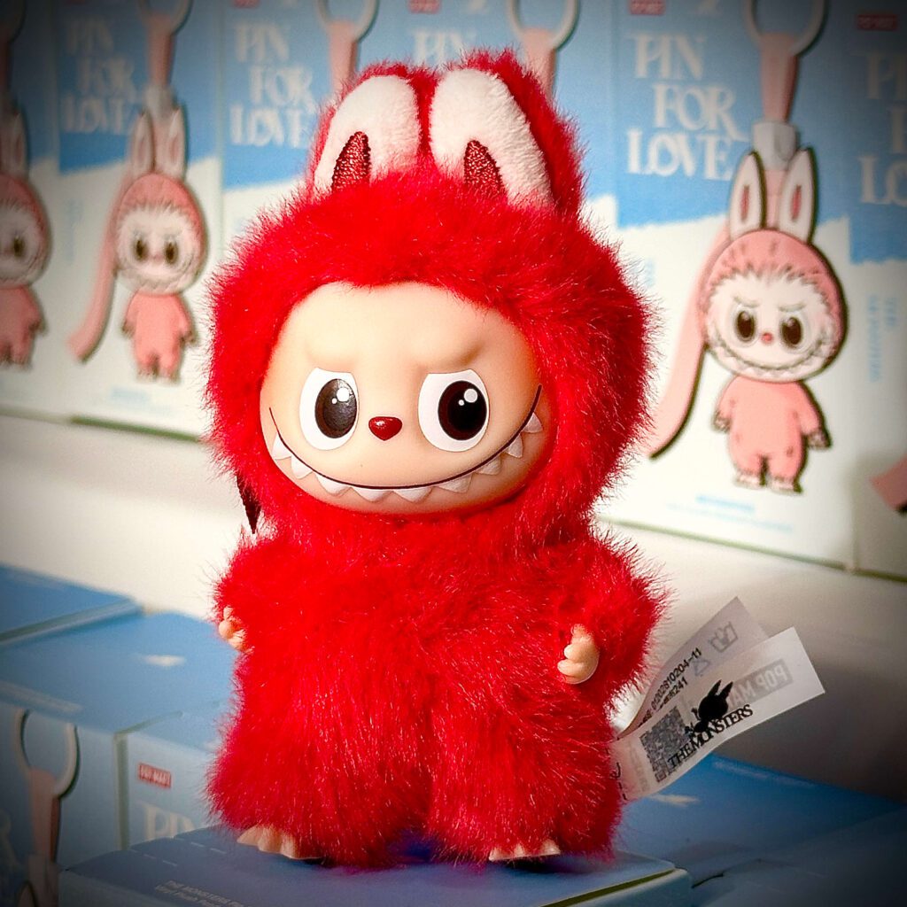 mini labubu pin for love x boxes backdrop