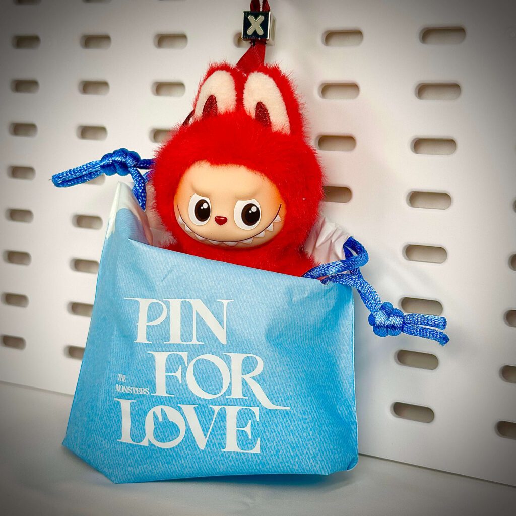 mini labubu pin for love x inside pouch