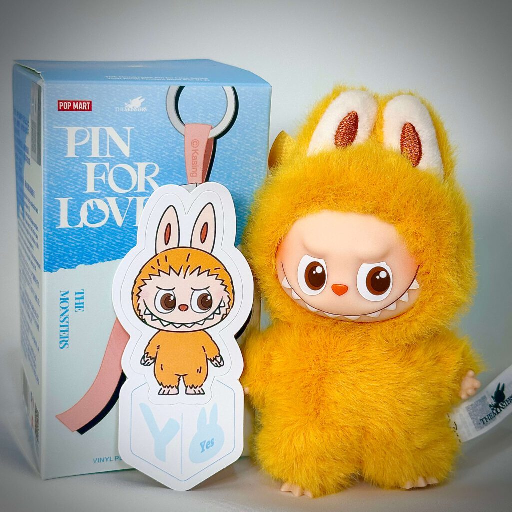 mini labubu pin for love y box with sticker name