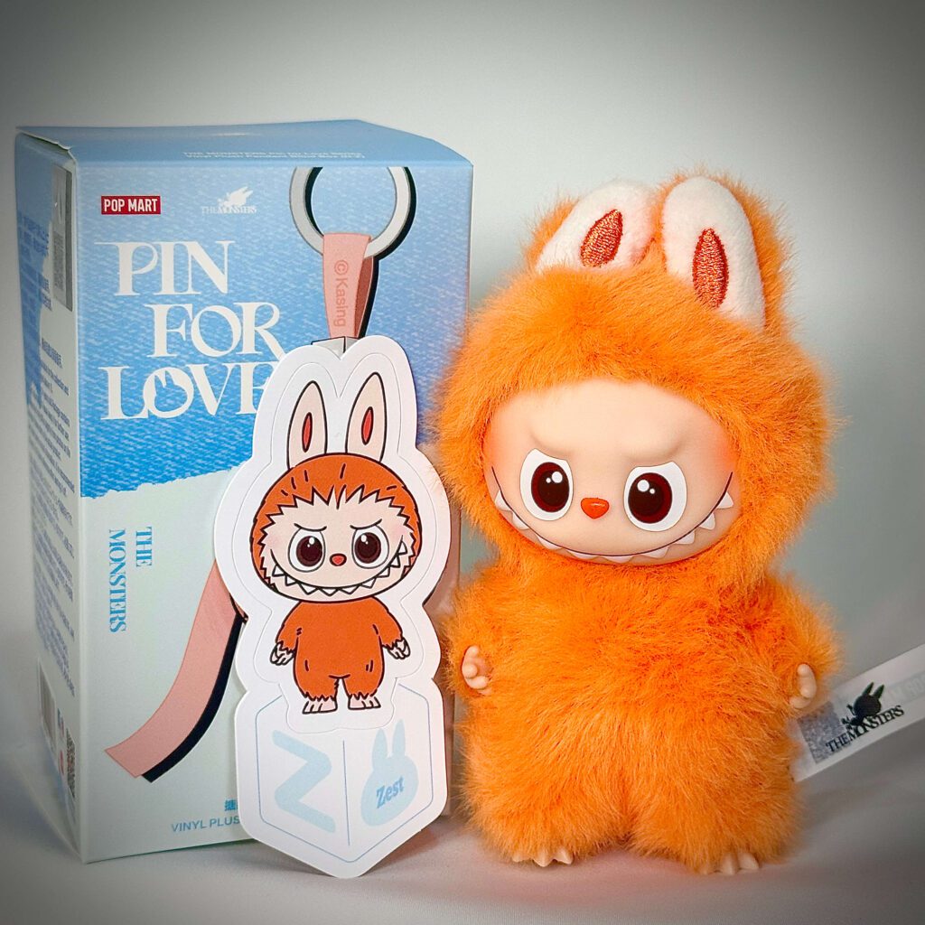 mini labubu pin for love z box with sticker name