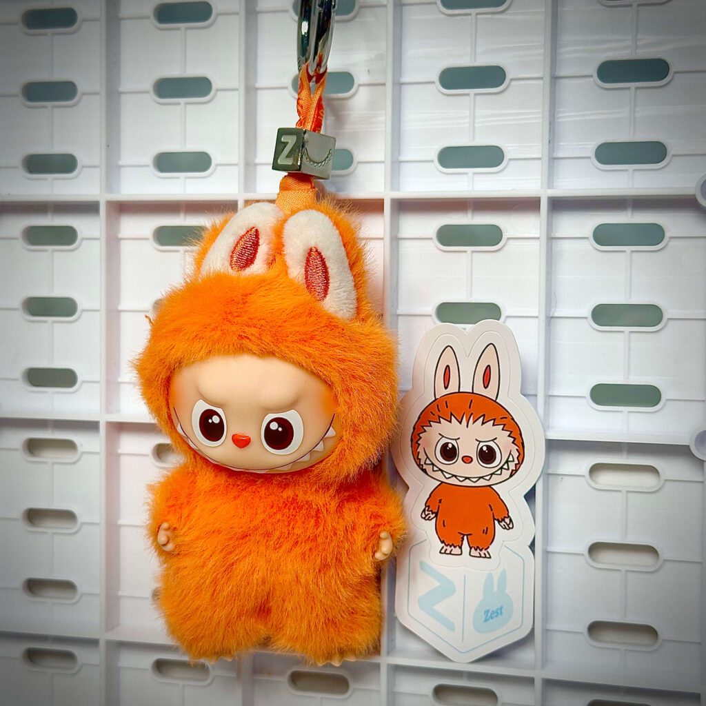 mini labubu pin for love z hung with sticker name