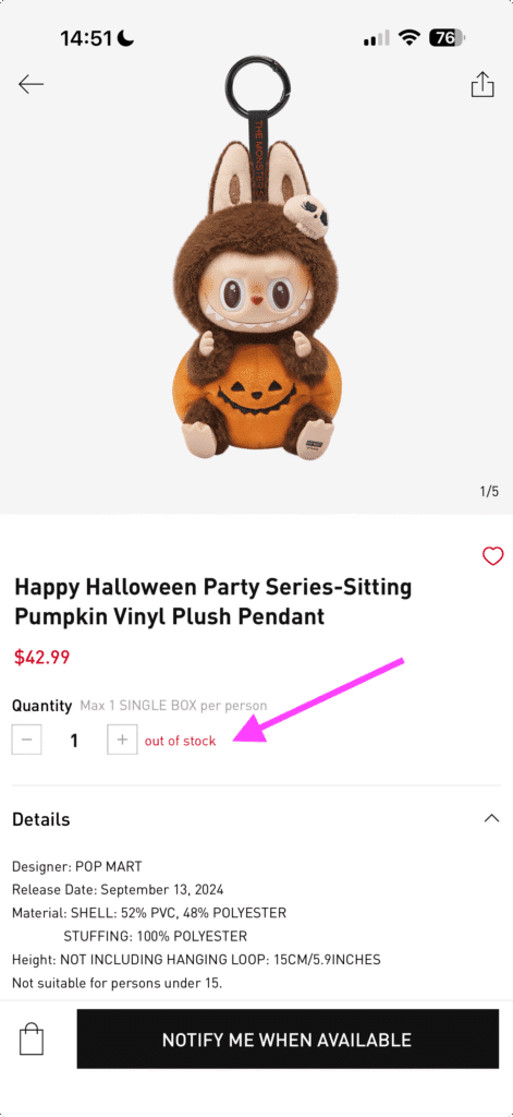 halloween labubu sitting pumpkin popmart SOLD OUT on website and app and stores