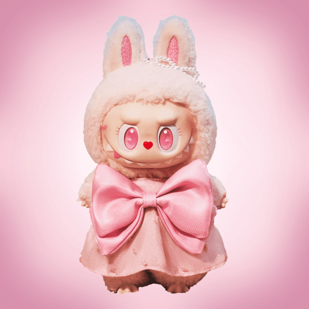 labubu mokoko jump into summer pink background