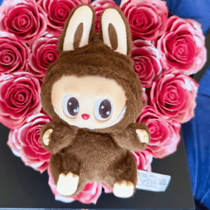 Labubu Have A Seat Secret Duoduo on a bed of heart roses